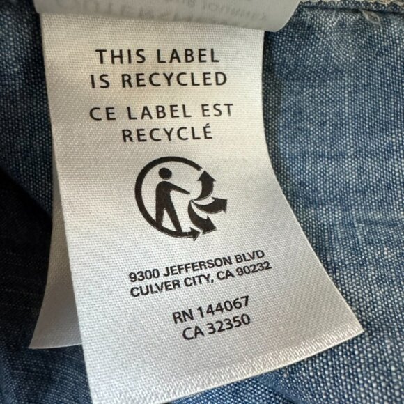 Outerknown Mens M Chambray Utility Shirt Button Front Denim Blue Long Sleeve Top - Picture 8 of 9